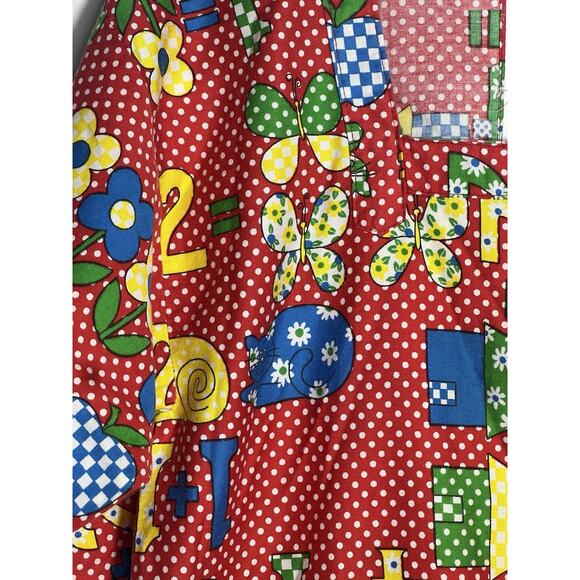 Vintage art Smock Cat Flowers Numbers Red White Polka Dot Teacher Art Class - Picture 5 of 7